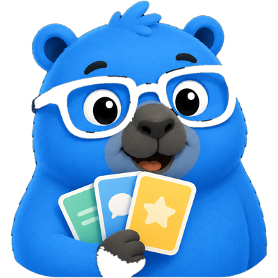 Anton holding a fan of flashcards